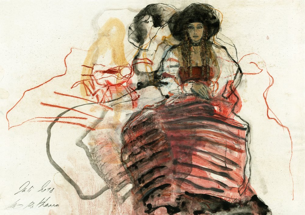 Pensive Woman in Hat by Ute Rathmann