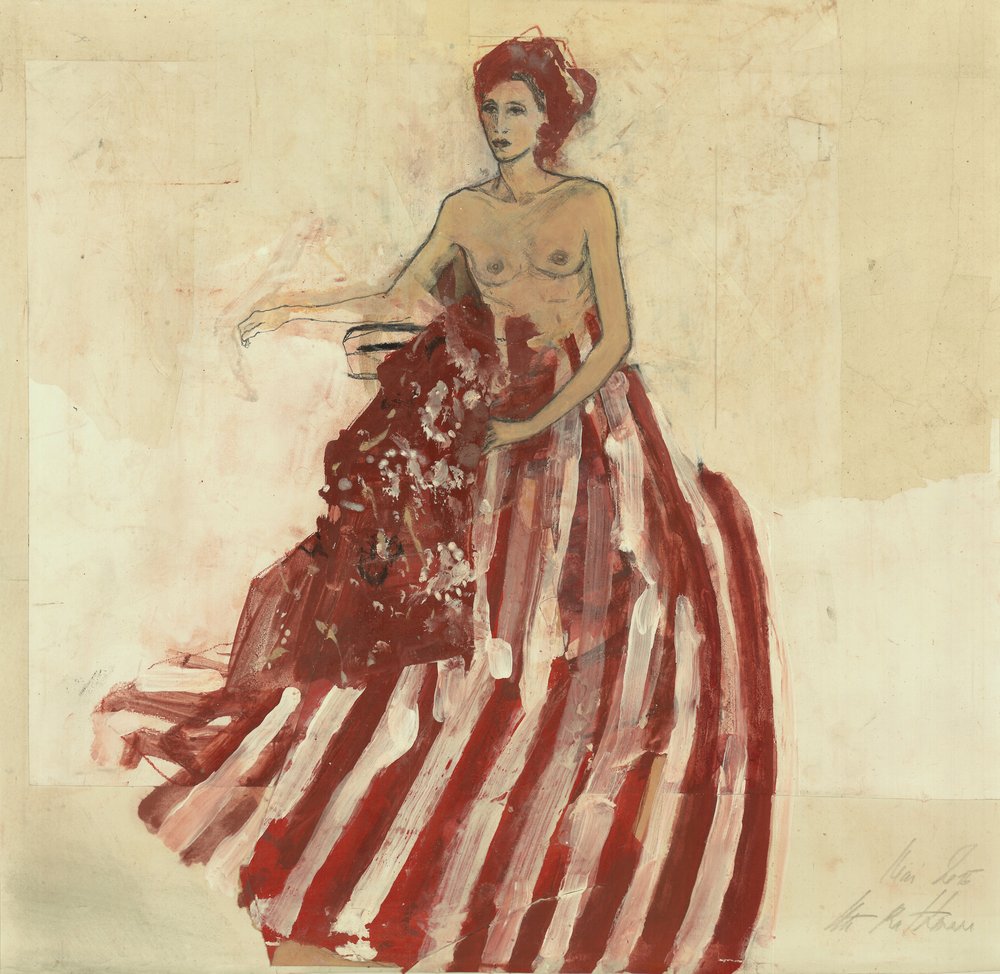 Seated Nude Red Skirt by Ute Rathmann