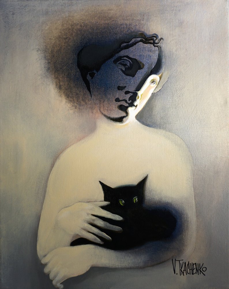 Enigmatic Figure Black Cat by Victor Tkachenko