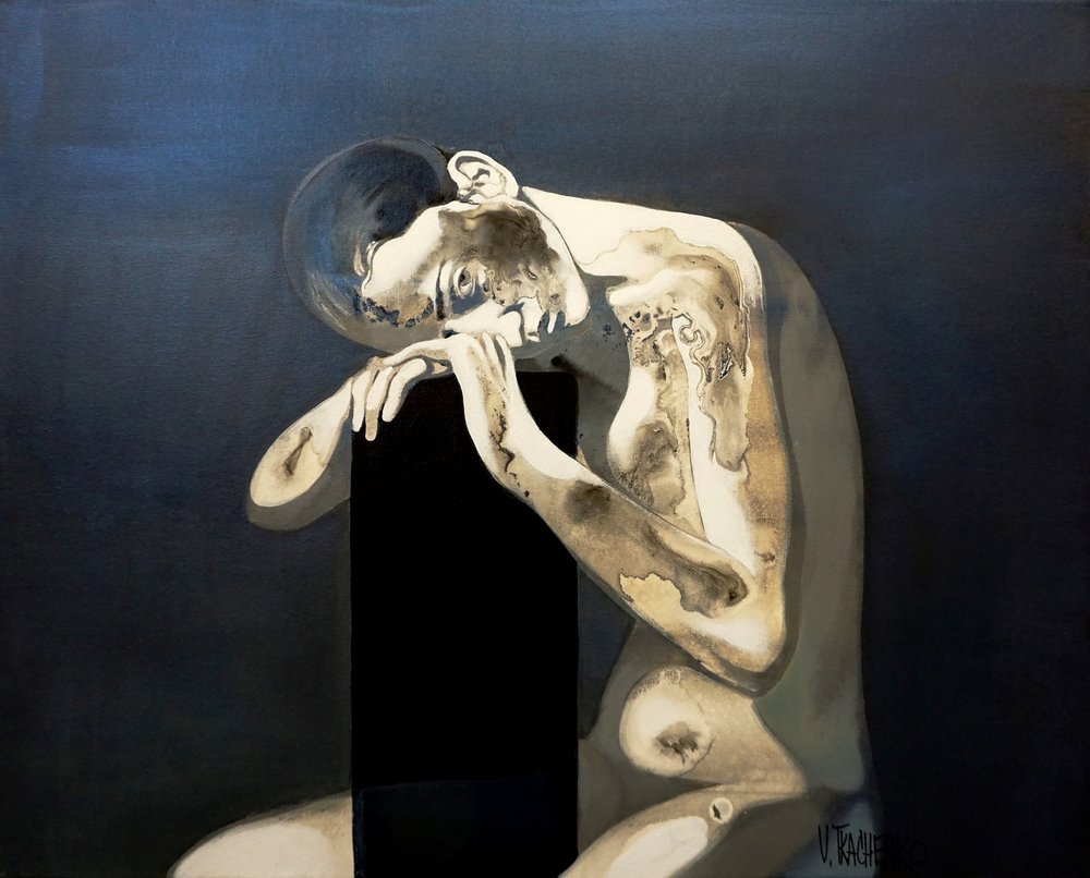 Nude Figure Contemplating by Victor Tkachenko