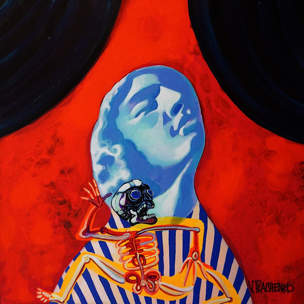 Surreal Blue Head Skeleton by Victor Tkachenko