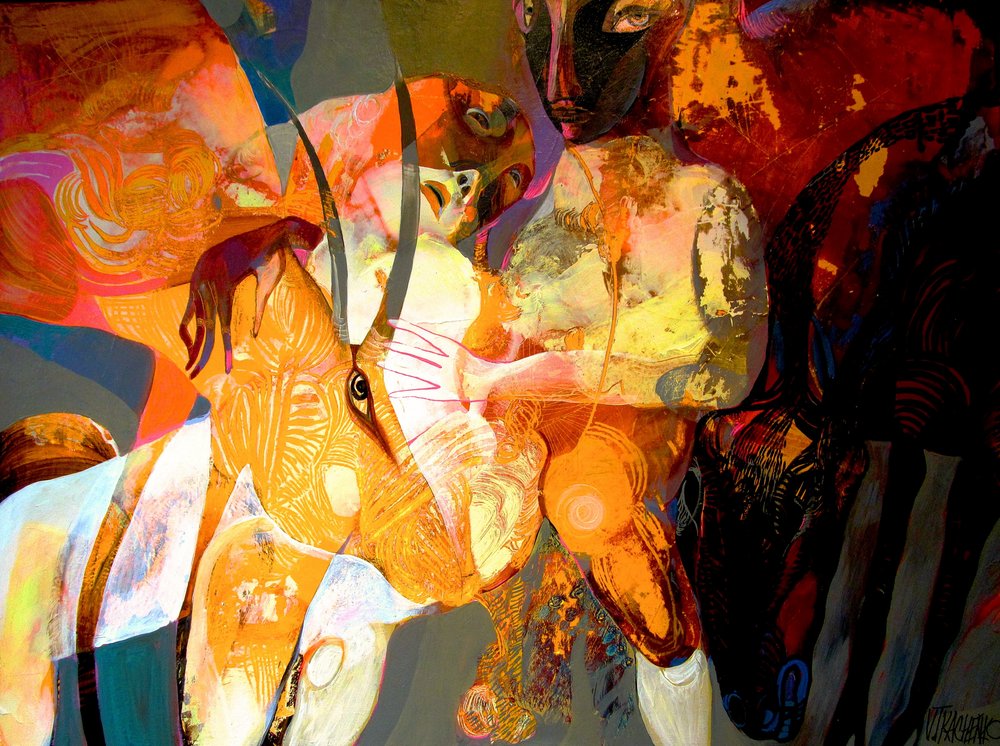 Vibrant Tribal Animal Encounter by Victor Tkachenko