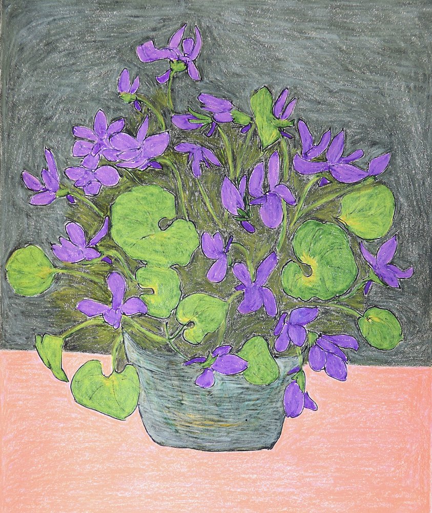 Potted Purple Violets by Viktoriia Saunina