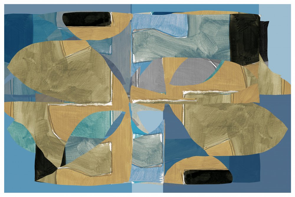 Blue Tan Abstract Collage by cartissi
