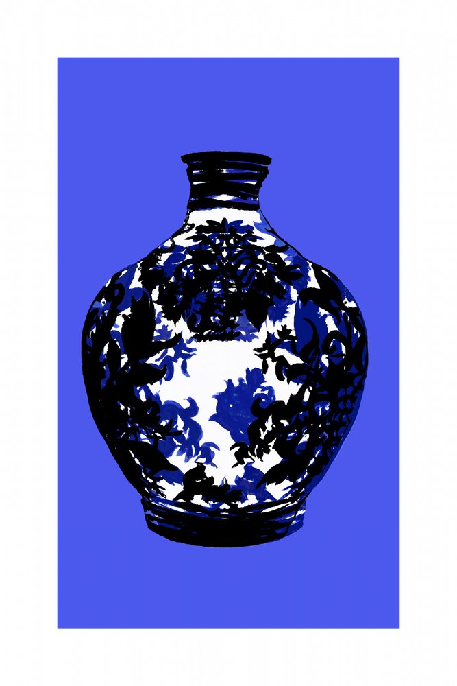 Elegant Blue Floral Vase by cartissi