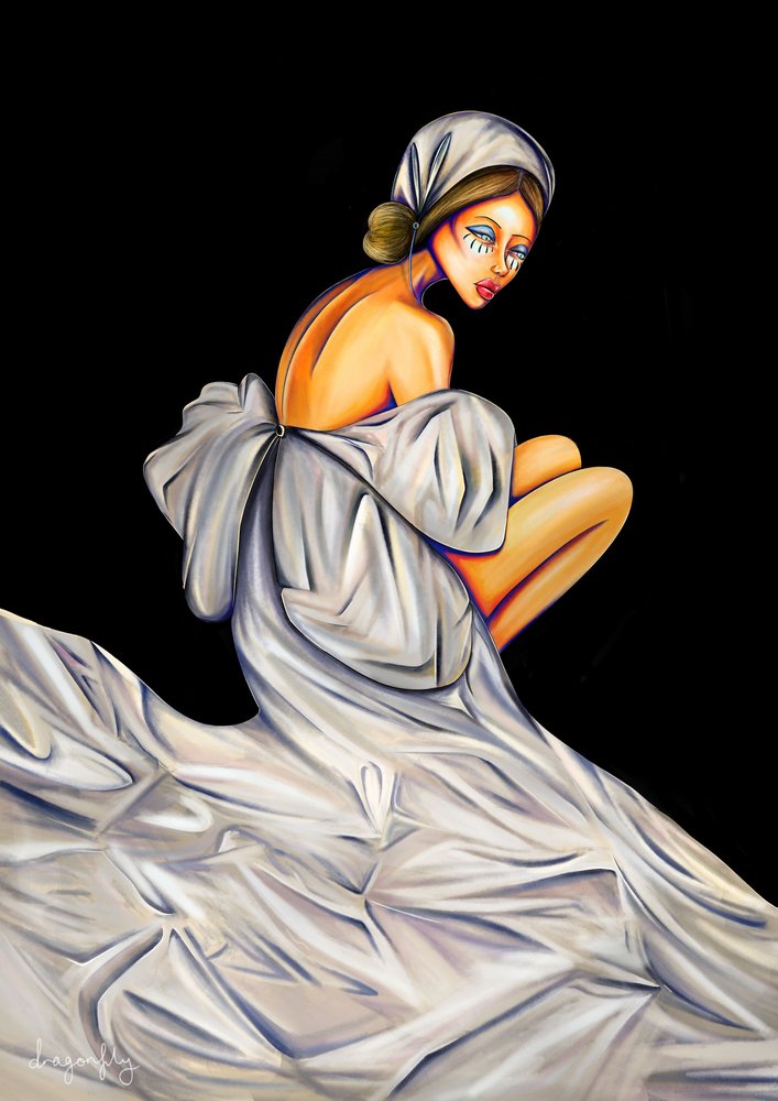 Pensive Woman In White by dragonfly