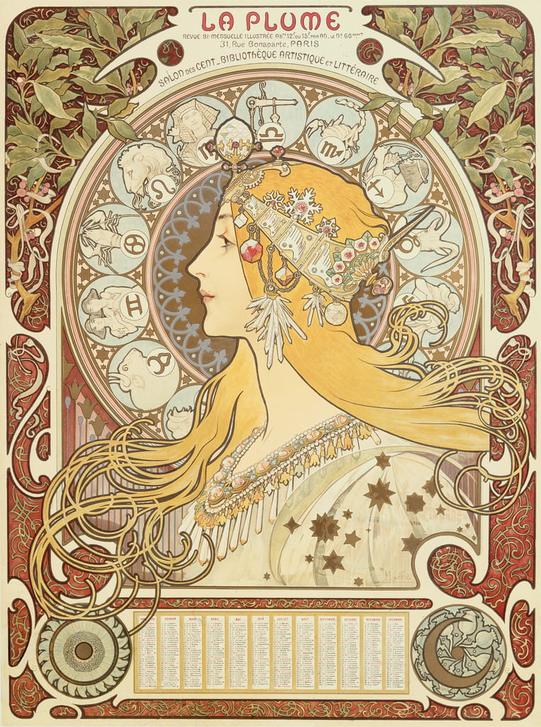 Zodiac calendar for 'La Plume' by Alphonse Marie Mucha