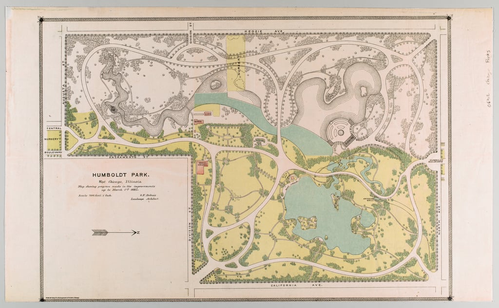 Map of Humboldt Park depicting park improvements, Chicago, Illinois