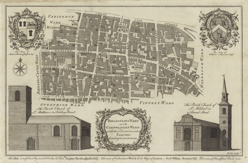 Map of Bread Street Ward and Cordwainers Ward, London