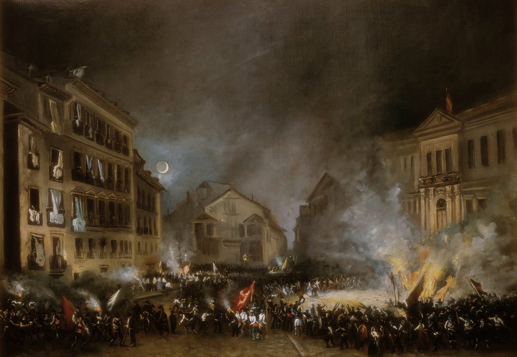 Episode of the Revolution of 1854 in Puerta del Sol in Madrid Painting