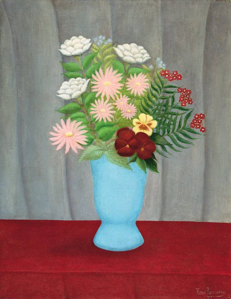 Still life of flowers in a blue vase by Henri Rousseau