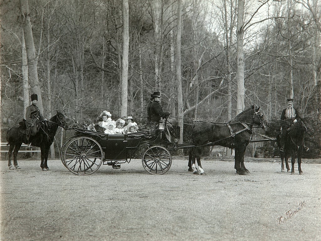 Tsar Nicholas II of Russia with his family in the park of Tsarskoye Selo, Russia, 1900s.