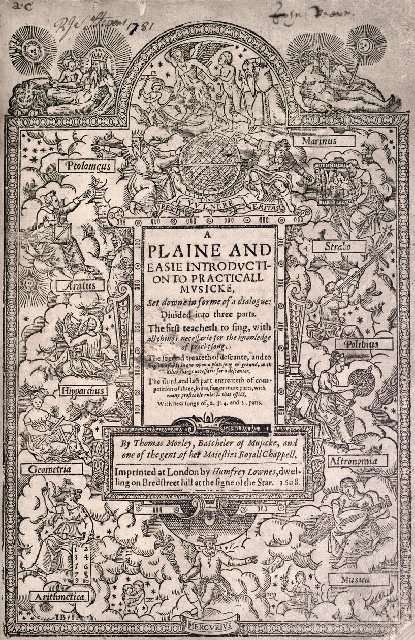 Morley, Practicall Musicke, 1608, Titlepage by Unknown