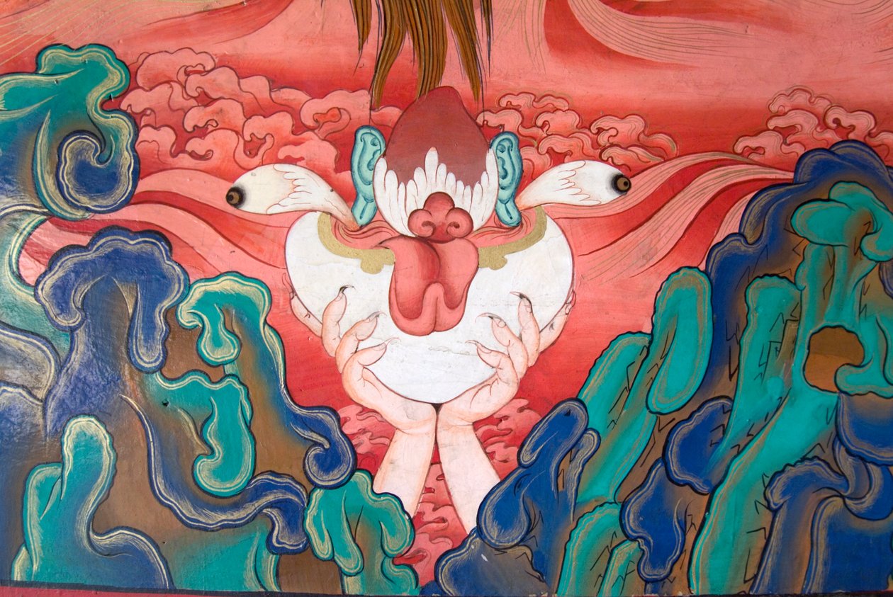 Offering of the Five Senses to the Wrathful Deities, (detail) of a Mural at Likkir Gompa, Ladakh, India by Unknown