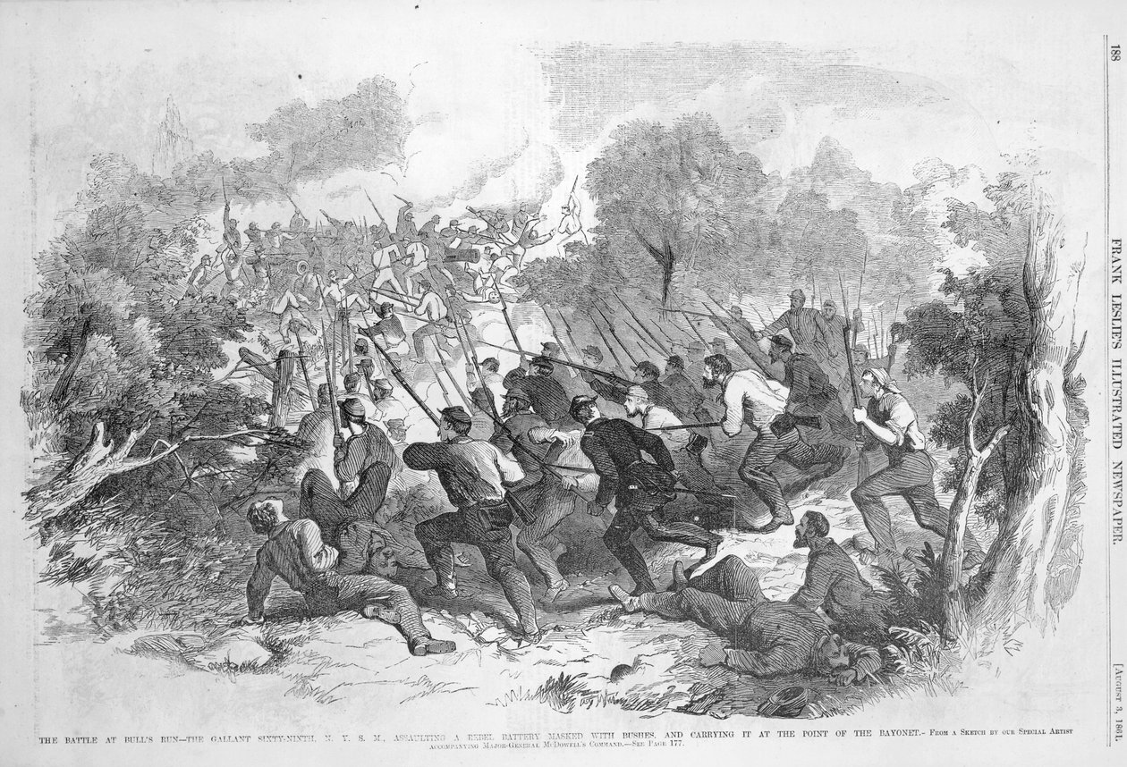 The Battle at Bull Run: The Gallant Sixty-Ninth N.Y.S.M. Assaulting a Rebel Battery Masked with Bushes and Carrying it at the Point of the Bayonet, from 