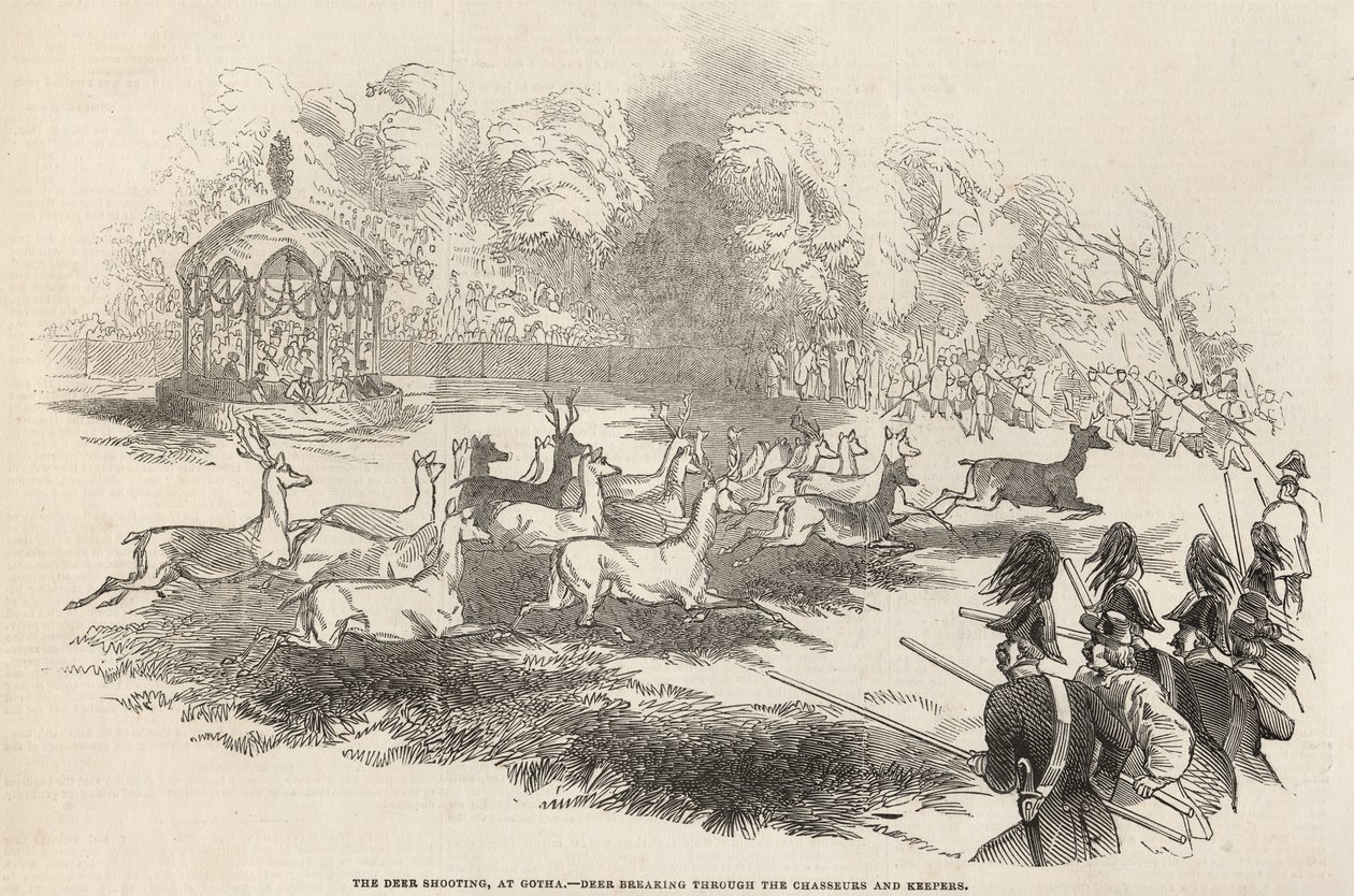 The Deer Shooting at Gotha: Deer breaking through the Chasseurs and Keepers by English School