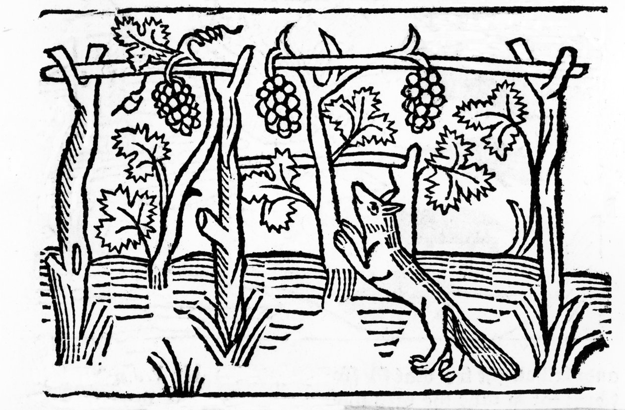 The Fox and the Raisins, illustration from Caxton's 'Aesop's Fables', 1484