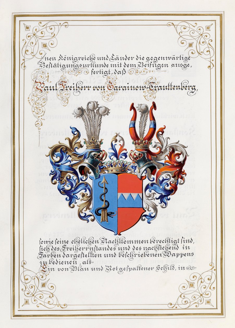 Coat of Arms Trauttenberg, from a Nobility Diploma