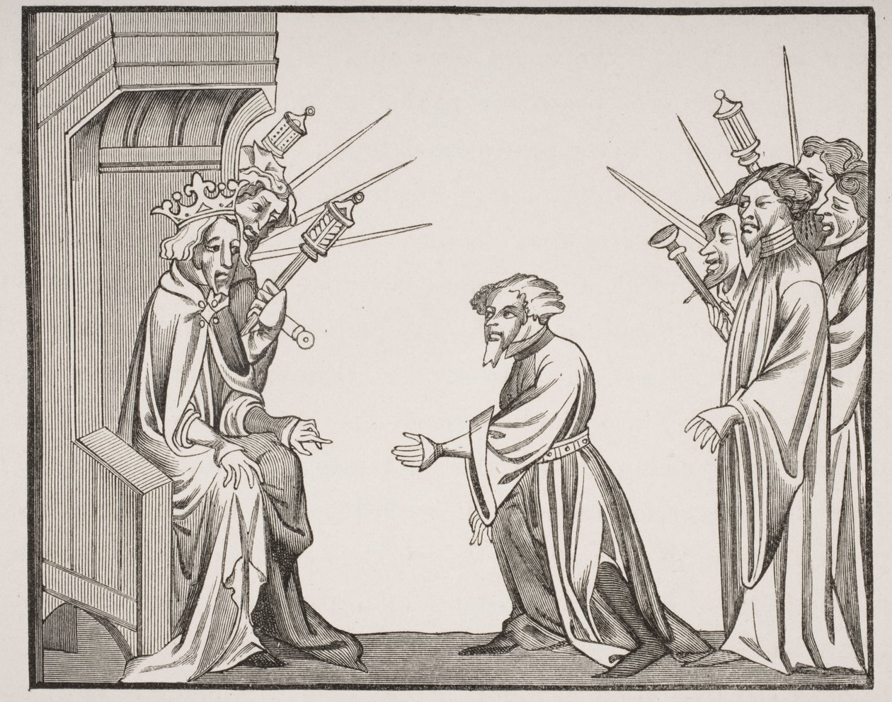 Charlemagne Receiving the Oath of Fidelity and Honour from One of His Great Feudatories or High Barons, Facsimile of a 14th Century Miniature in the 