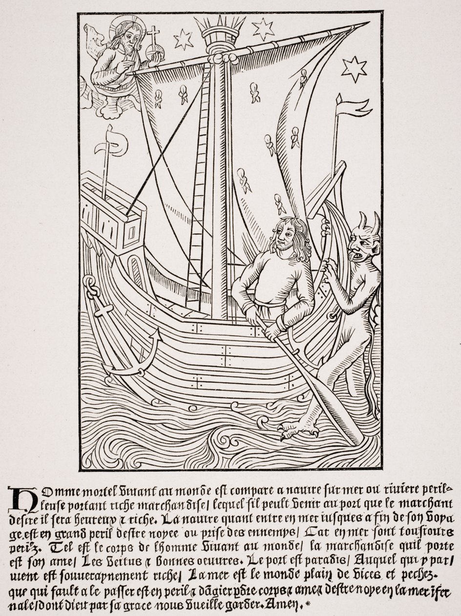 Merchant Vessel in a Storm, Facsimile of a Woodcut in 