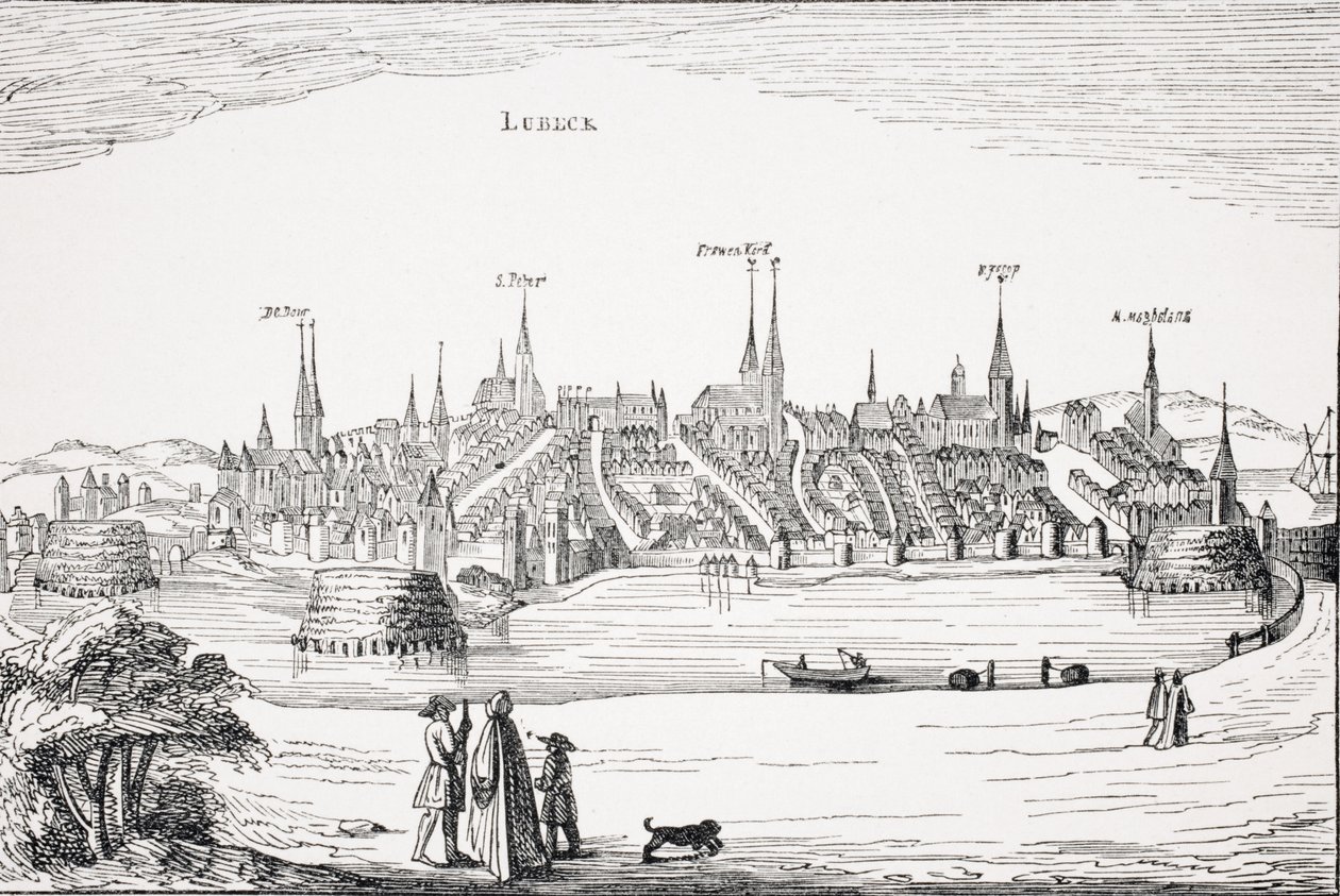 View of Lubeck and its Harbour in the 16th Century, after a Copper Plate in 
