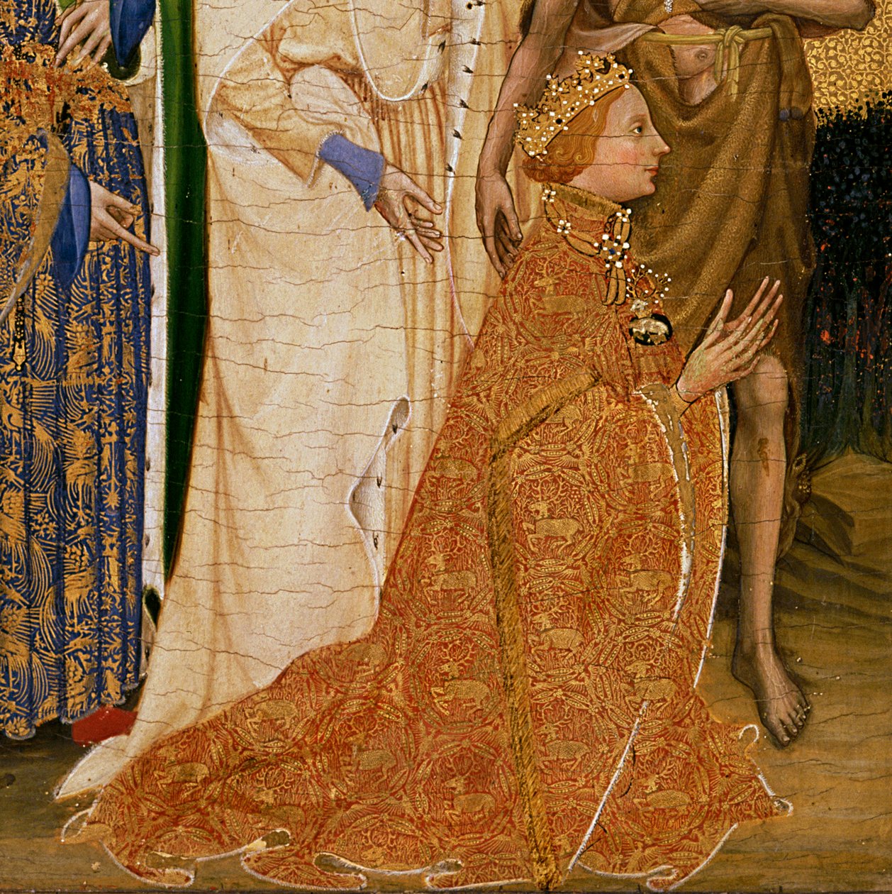 Richard II Presented to the Virgin and Child by his Patron Saint John the Baptist and Saints Edward and Edmund (detail) by Master of the Wilton Diptych