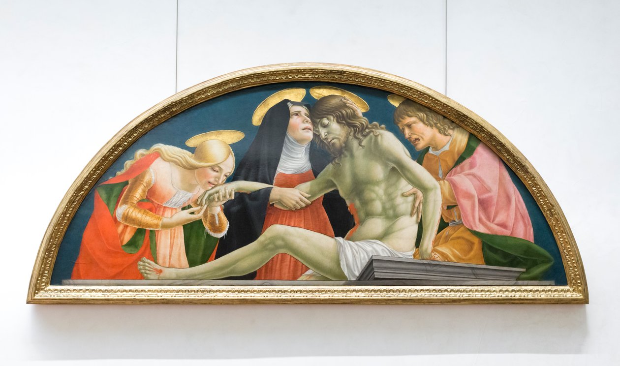 St Mary Magdalen, the Virgin Mary and St John the Evangelist Mourning the Dead Christ by (1374 c.1420) Lorenzo da Sanseverino