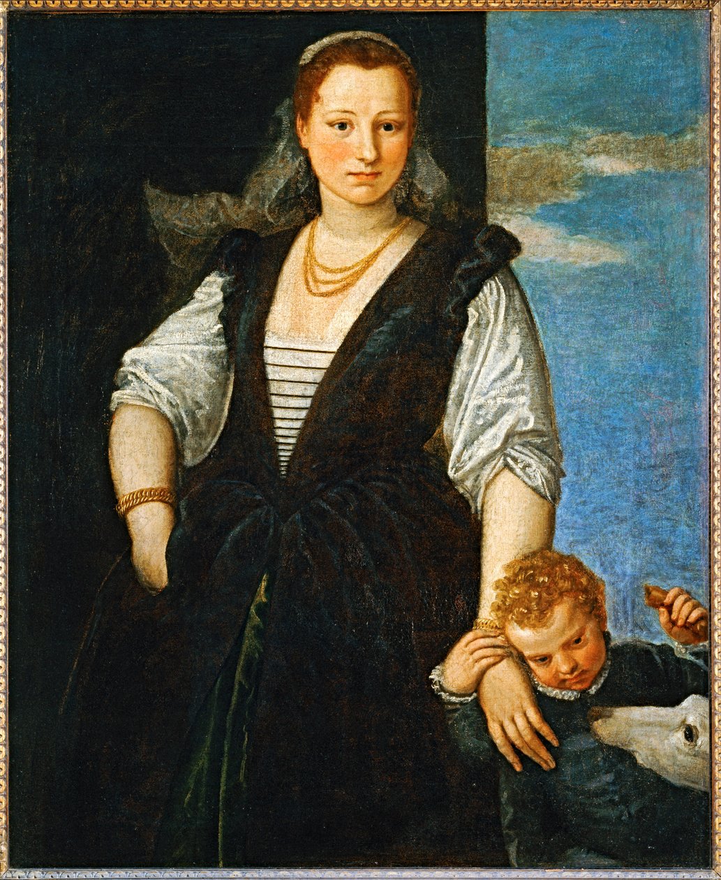 Portrait of a woman with a child and a dog by (1528 88) Veronese