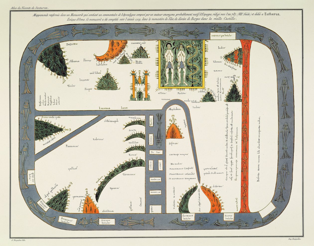Map of the World, from a Manuscript of a Commentary on the Apocalypse, Written c.787 and Copied c.1109 in the Monastery of Silos, Burgos, Spain by (after) Spanish School