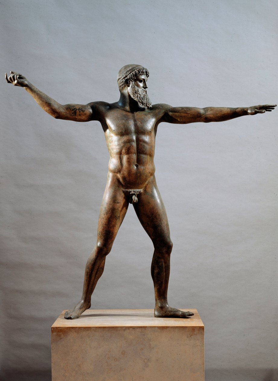 Greek Art: Bronze Statue Called the God of Cape Artemision by (attr. to) Kalamis