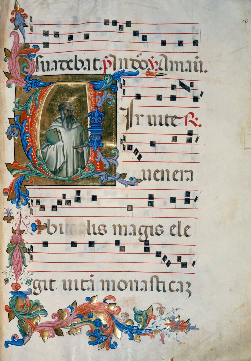 Illuminated initial with the figure of San Romualdo, for choir book 8 of Santa Maria degli Angeli by (c.1370 1425) Lorenzo Monaco