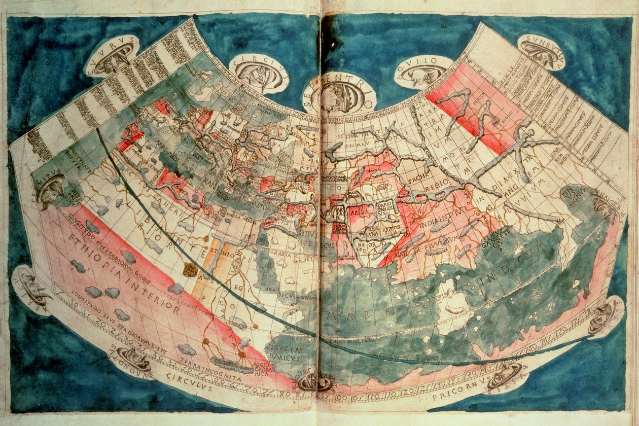 Map of the World based on a description by Ptolemaeus by (c.90 168)(after) Ptolemy