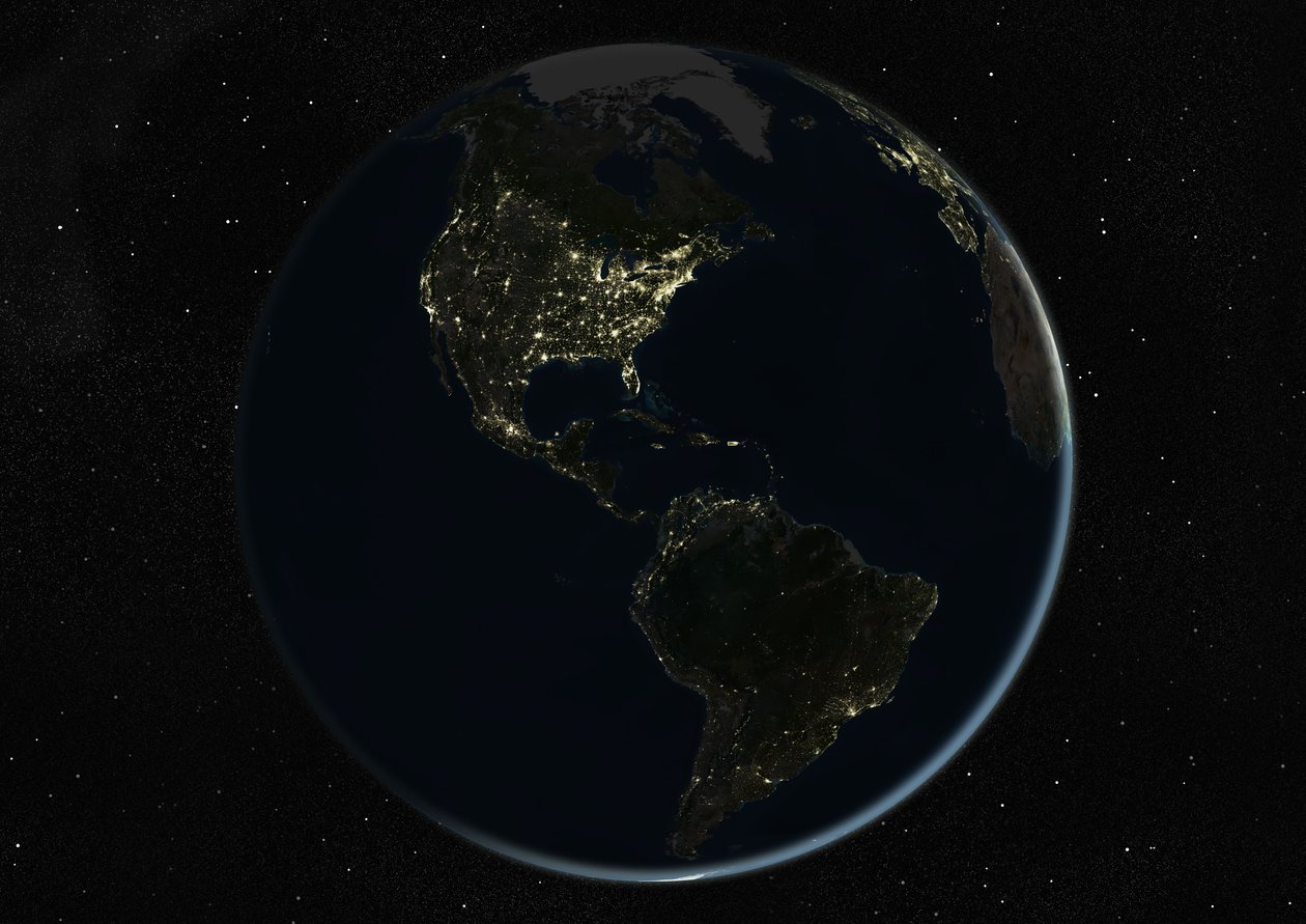 Globe Centred on the Americas, True Colour Satellite Image by Unknown