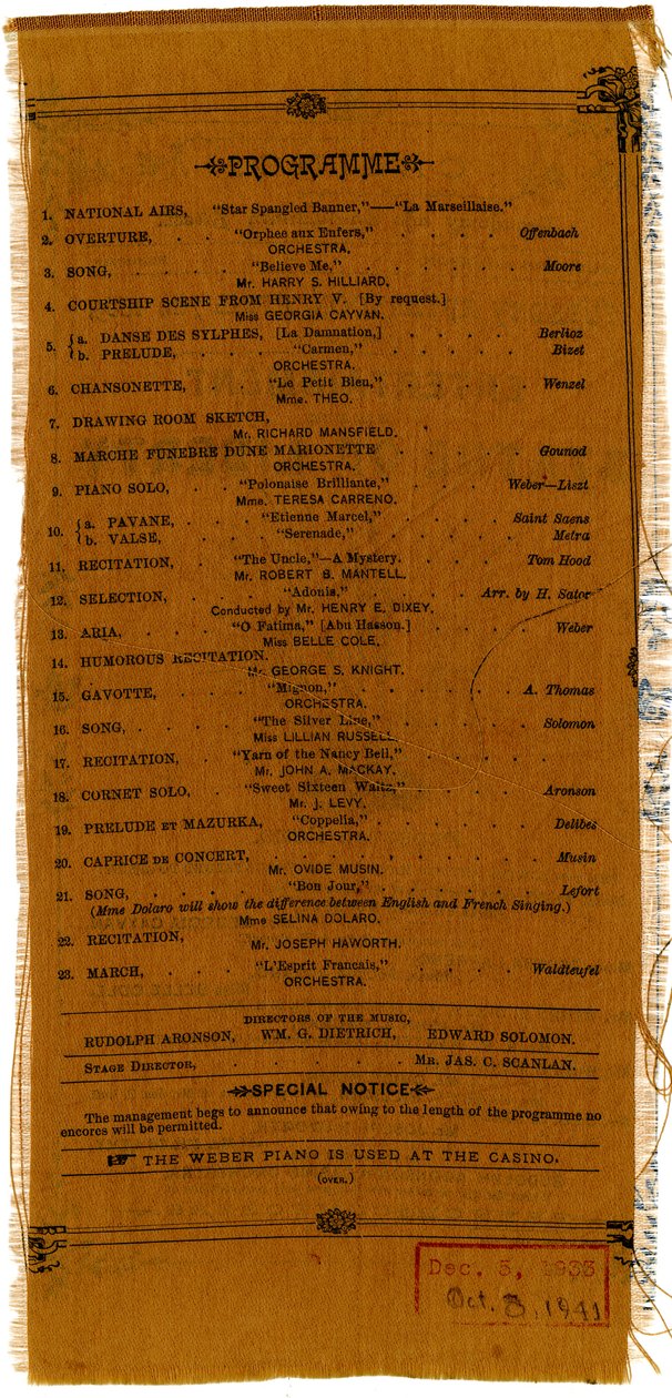 Entertainment in Aid of the Statue of Liberty Pedestal Fund [verso], 1885 by American School