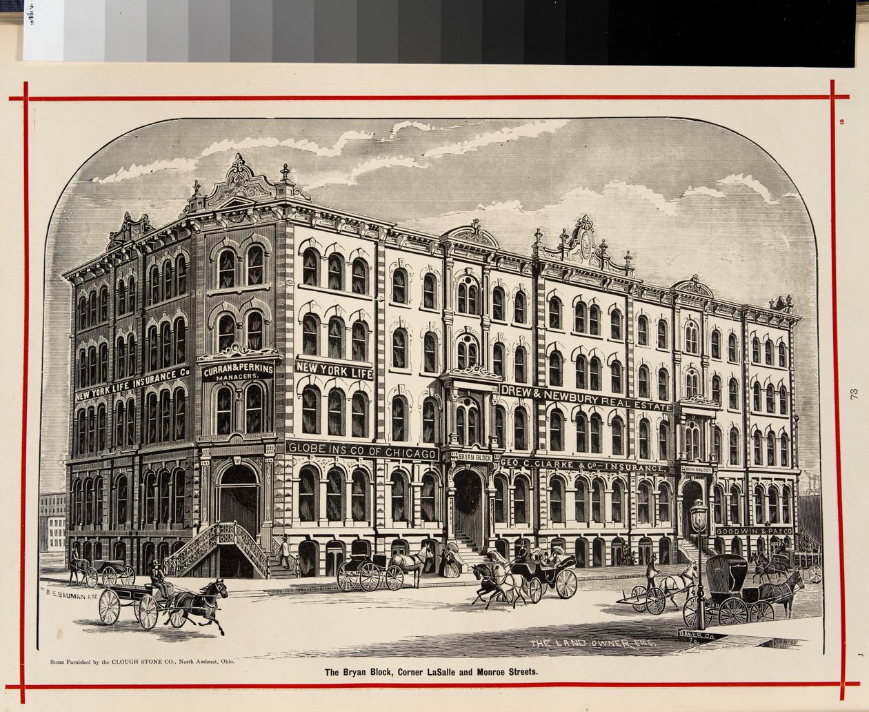 The Bryan Block, corner of LaSalle and Monroe Streets, Chicago, Illustration in The Merchants and Manufacturers of Chicago Illustrated, 1873 by American School