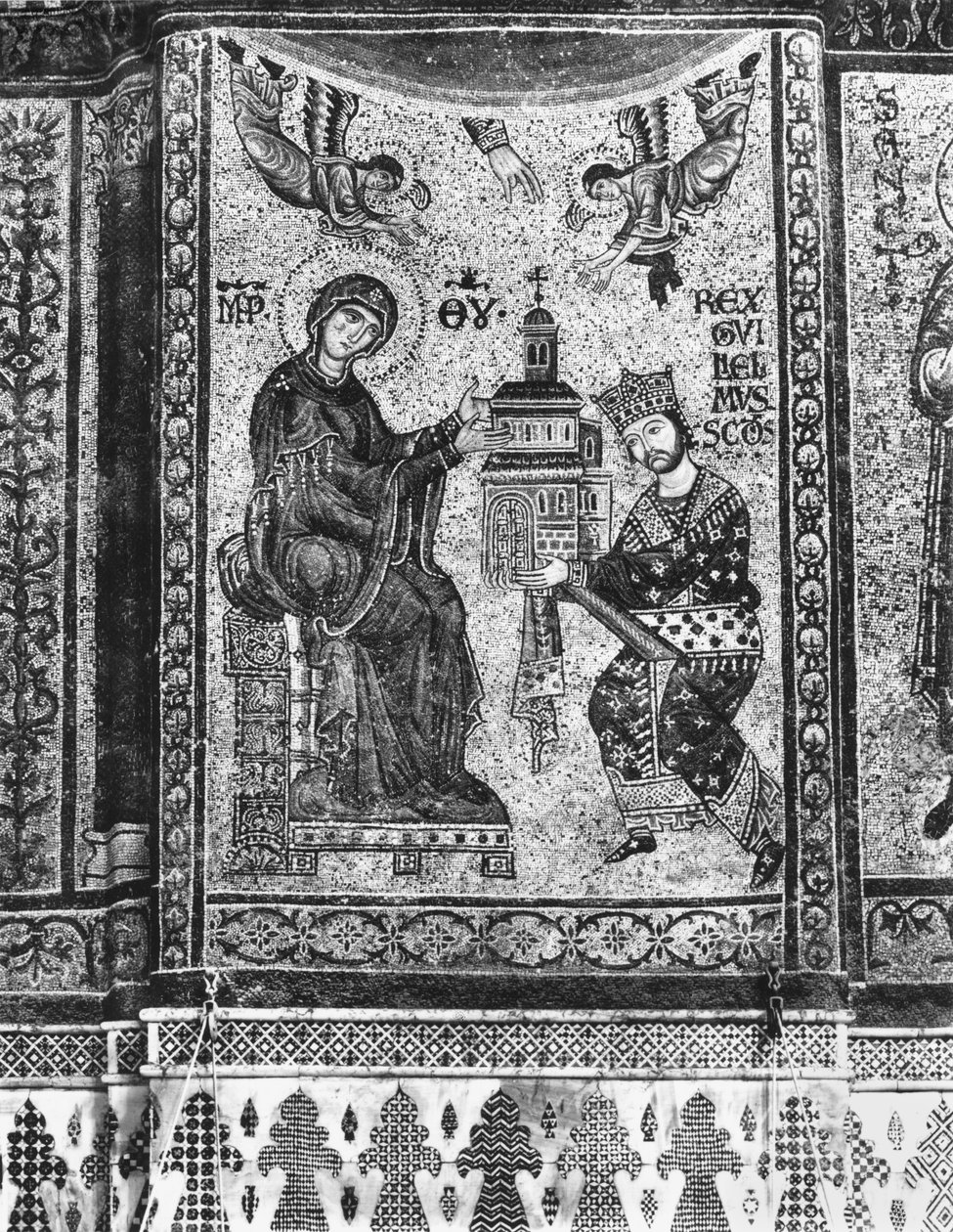 The King William II of Sicily offers the Church of Monreale to the Virgin by Byzantine School
