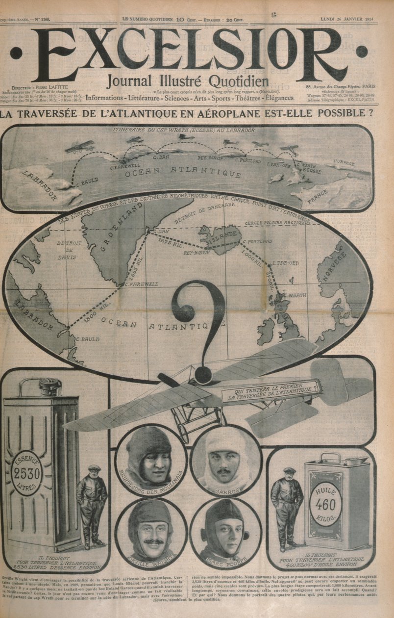 Is the Crossing of the Atlantic by Aeroplane Possible?, Cover of Excelsior Magazine, 26th October 1914 by French School