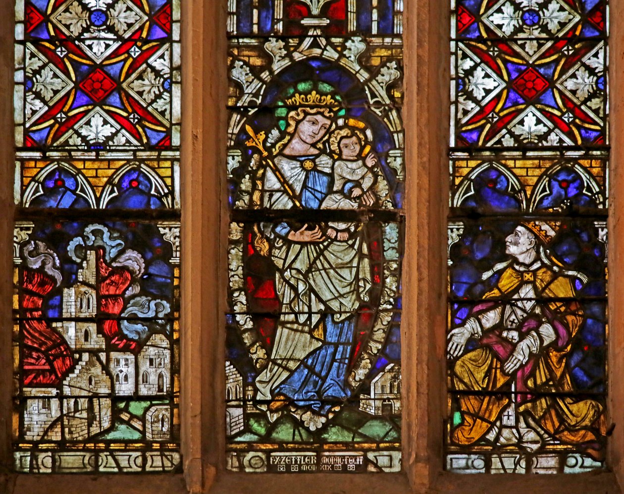 Window depicting Virgin and Child and Papal donor by French School