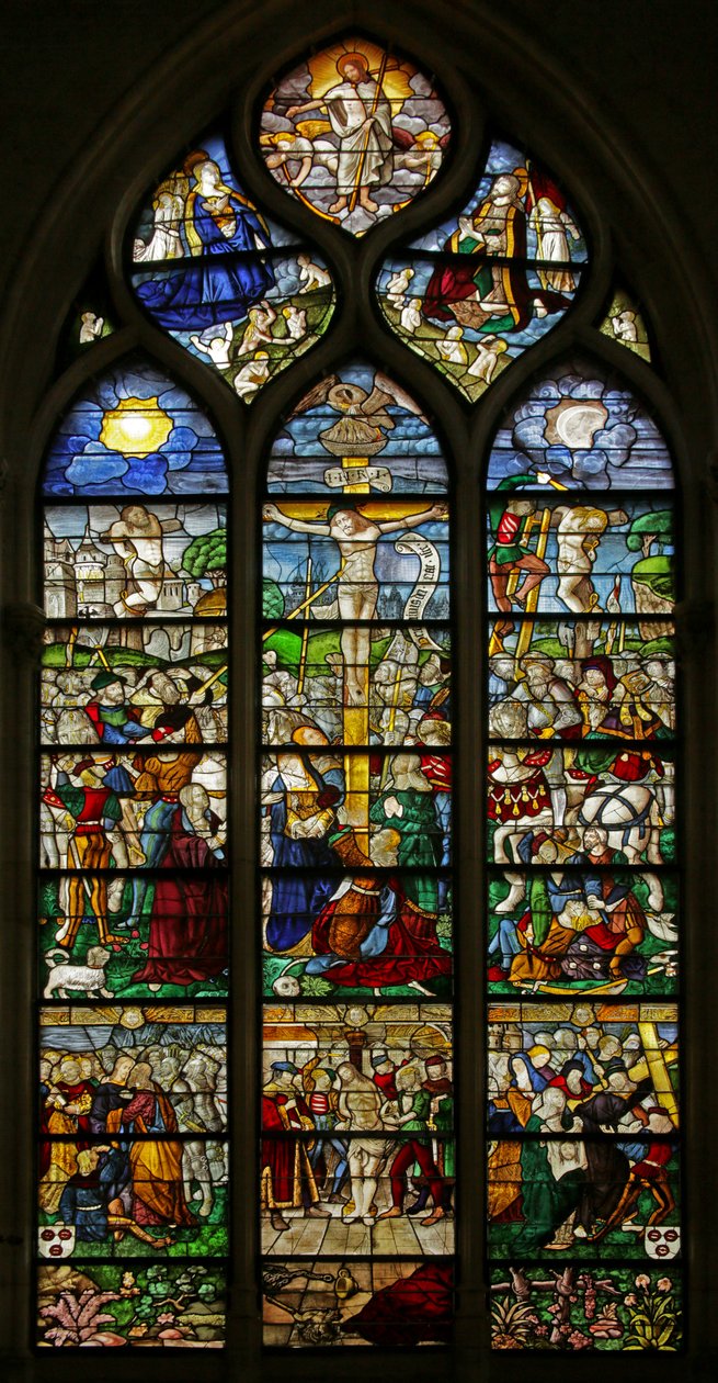 Window depicting the Crucifixion and Passion scenes by French School