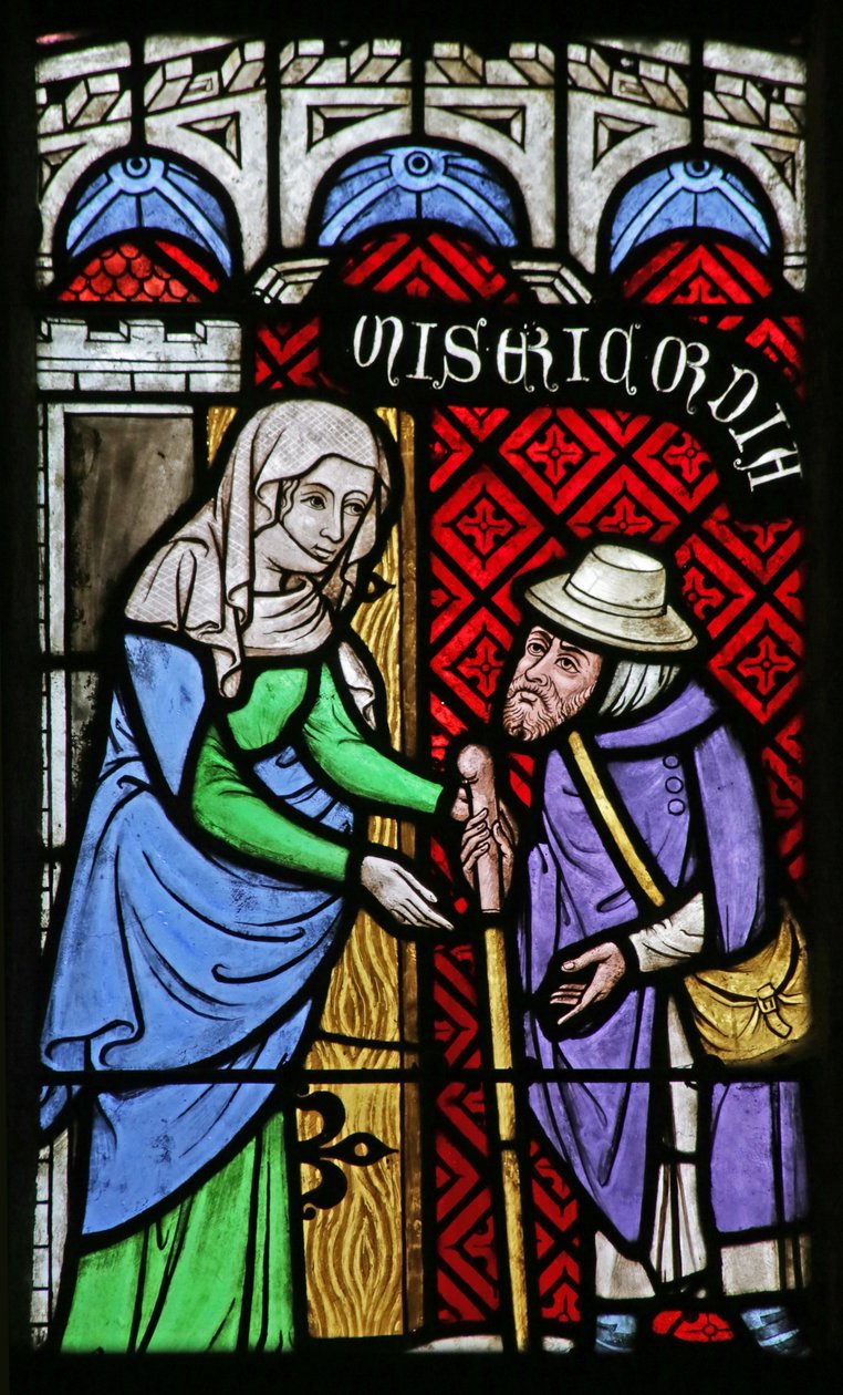 Window Depicting the Works of Mercy: Welcoming the Stranger