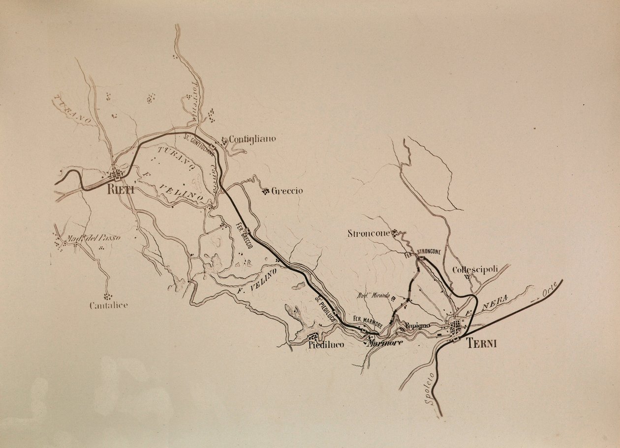 Map of the Terni-Rieti Railway Line, 1883 by Italian School