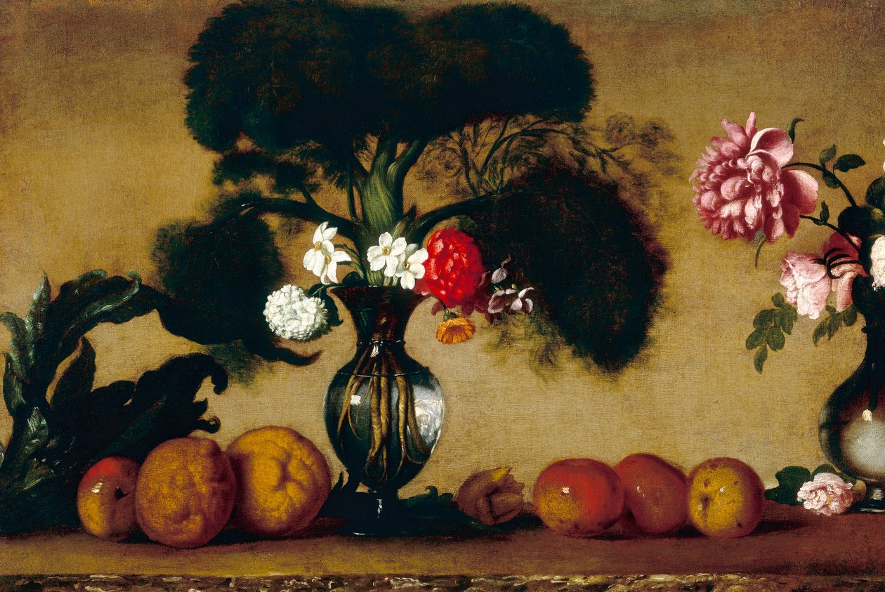 Two Vases with Flowers, Fruit, and an Artichoke by Italian School