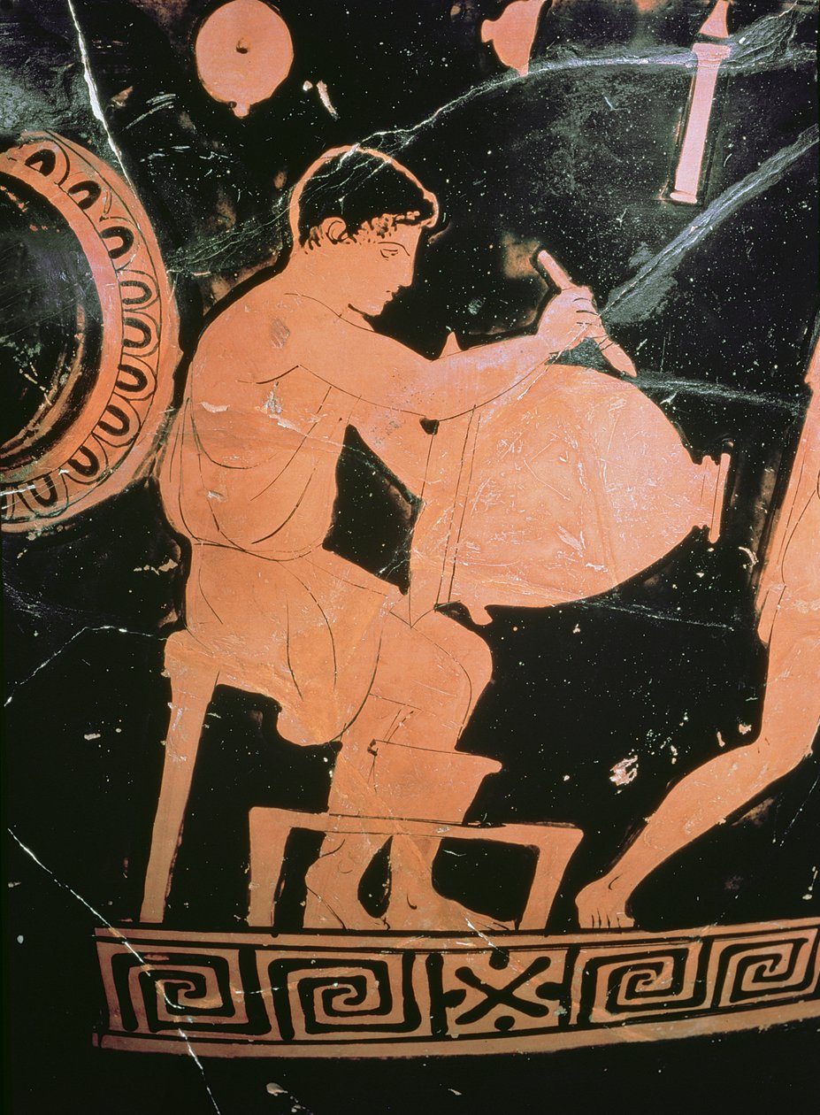 Attic red-figure bell-crater, detail showing a potter painting a bell ...