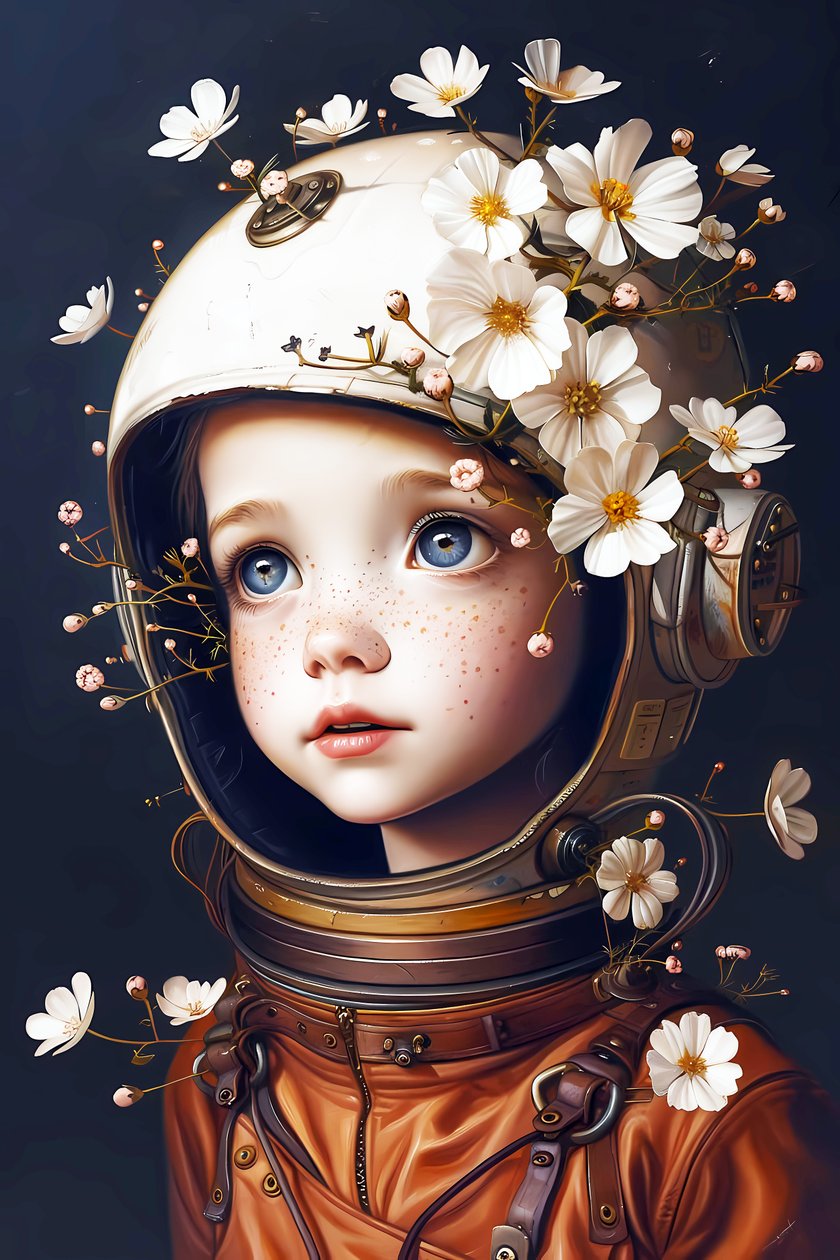 Child astronaut on the planet Flowers by F. Abderrahim
