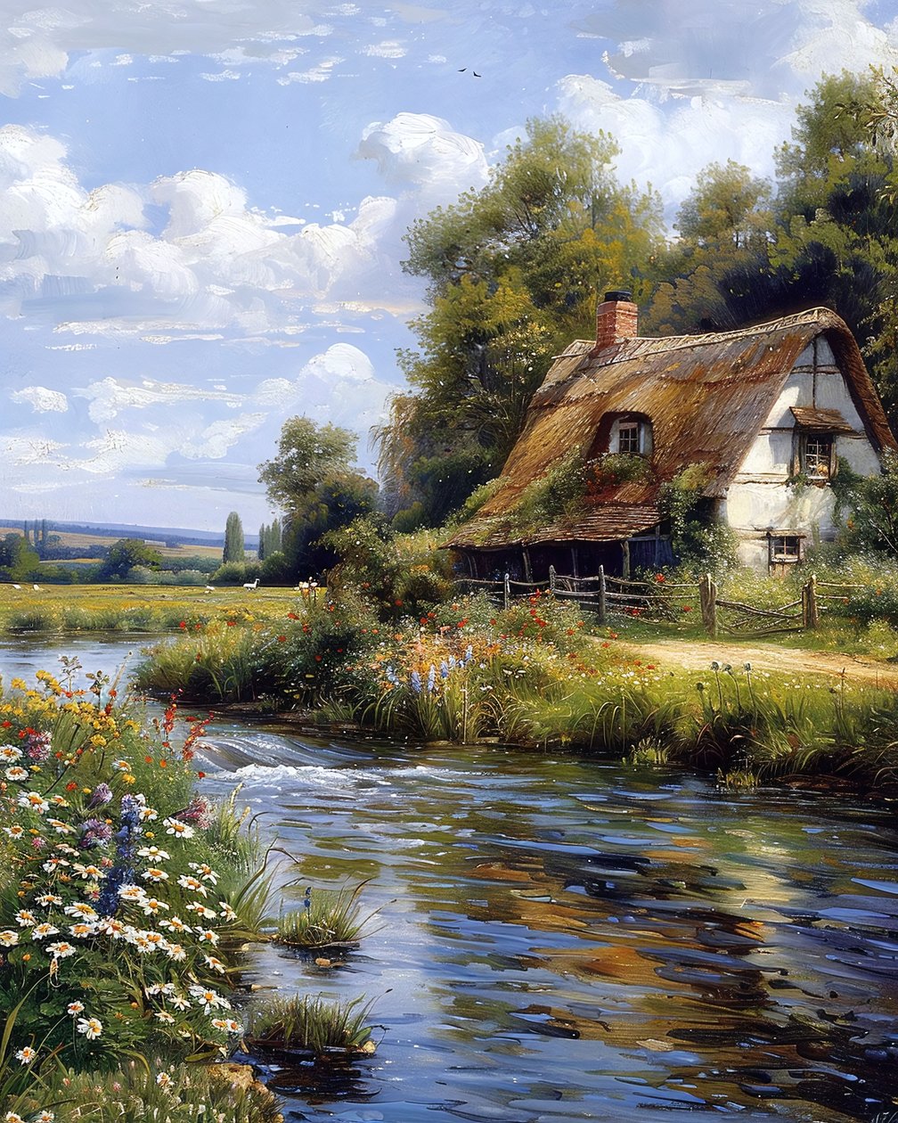 House in the countryside by a river by F. Abderrahim