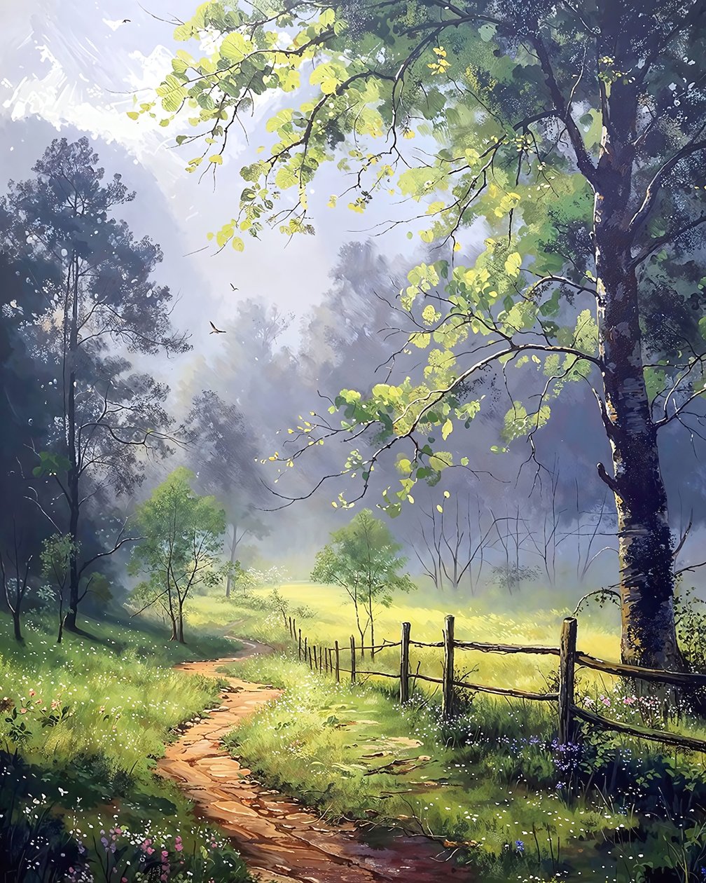 A tree-lined road in the countryside by F. Abderrahim