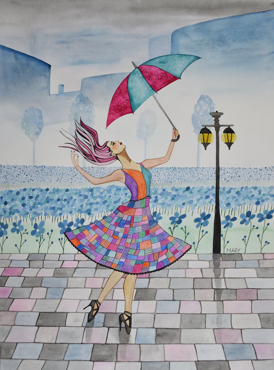 She Dances in the Rain by Marys Watercolors