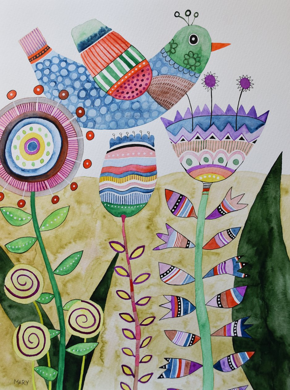 Crazy Bird by Marys Watercolors