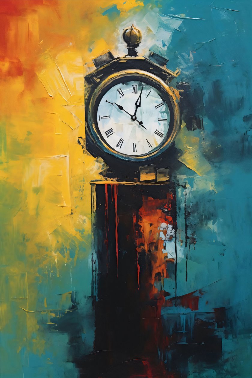 Abstract Clock Tower Oil Painting by F. Abderrahim