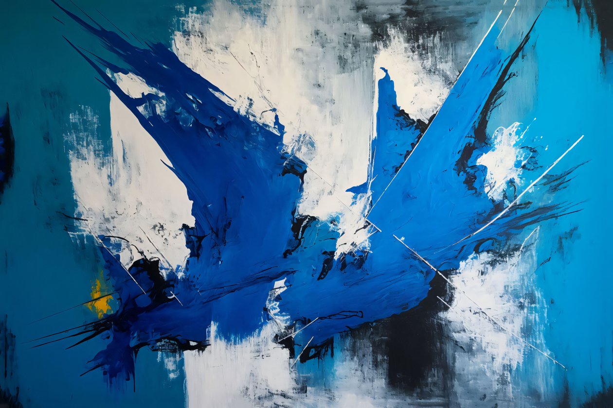Abstract Oil Painting Silver & Blue Colors by F. Abderrahim